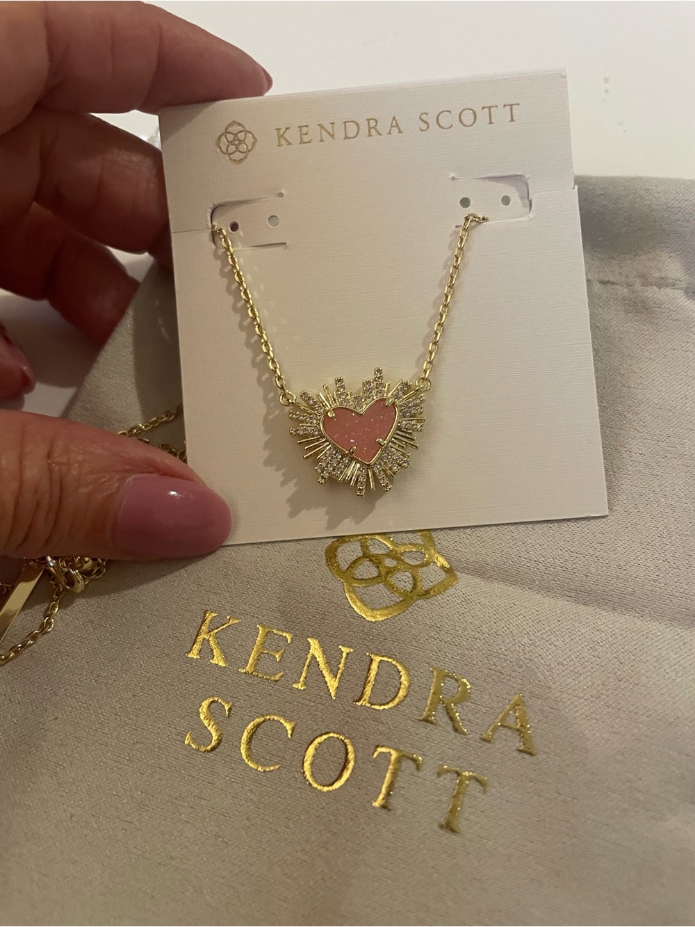 Kendra Scott Gold Plated Pink Heart Sunburst Pendant Necklace